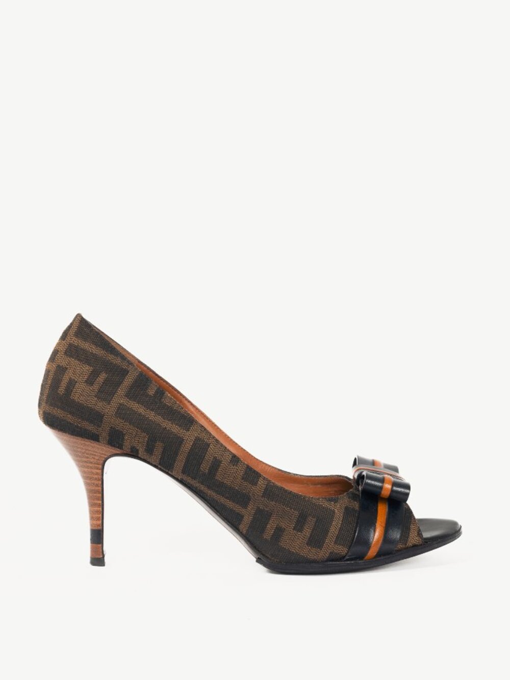 Fendi Tabacco & Nero Zucca Jacquard Bow Pumps